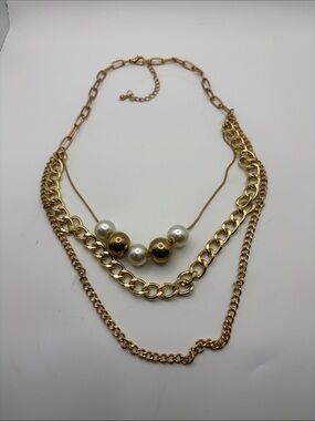 Gold-Tone Layered Necklace with Pearl Accent Beads